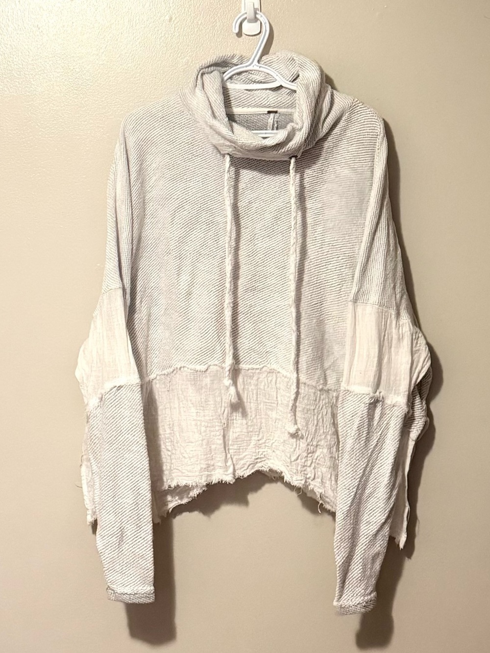 Free People Light Grey and white Textured Cowl-Neck Pullover